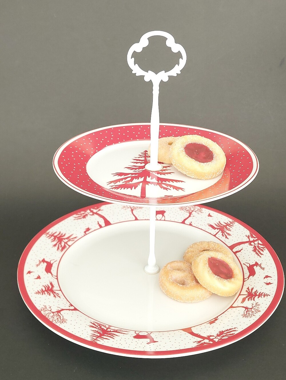 President's Choice Christmas Cake Stand 2 Tier Holiday Serving Tray Red Tree